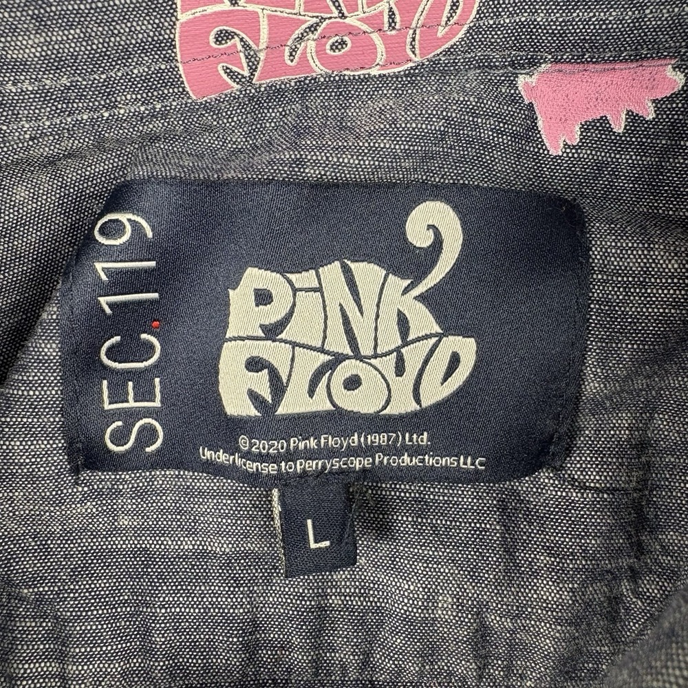 Pink Floyd Sec 119 Button Up Shirt Mens L Pig Print Chambray Short Sleeve Band - Picture 4 of 5